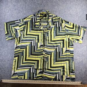 NOVA MEN Size XXL Geometric Graphic Button-Up Black & Yellow Short Sleeve Slinky